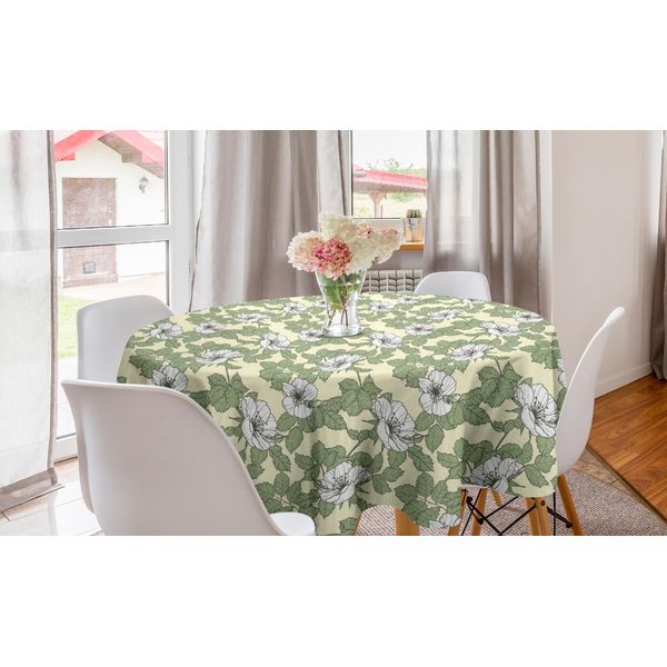 Abakuhaus Tovaglia Rotonda Con Motivi Floreali, Composizione Floreale Artistica, Tovaglia Circolare Per Sala Da Pranzo E Cucina, 150 Cm, Pistacchio E Crema-image