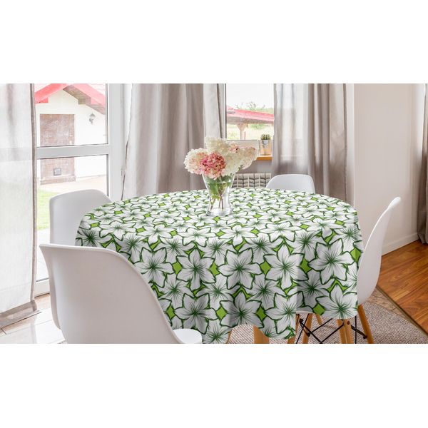 Abakuhaus Tovaglia Rotonda Con Motivi Floreali, Petali Naturali, Tovaglia Circolare Per Sala Da Pranzo E Cucina, 150 Cm, Verde Mela Verde Oliva-image