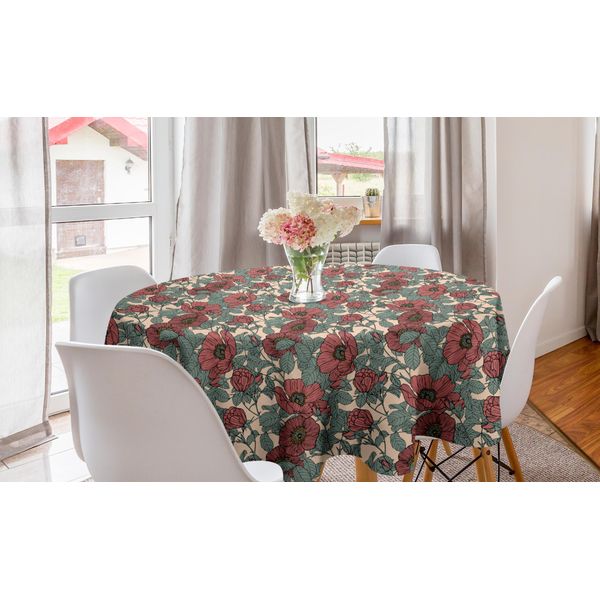 Abakuhaus Tovaglia Rotonda Con Motivi Floreali, Foglie Di Rose Selvatiche Color Pastello, Tovaglia Circolare Per Decorare La Sala Da Pranzo E La Cucina, 150 Cm, Multicolore-image