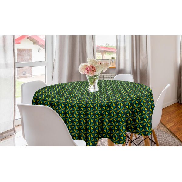 Abakuhaus Tovaglia Rotonda Astratta, Stella Geometrica Triangolare, Tovaglia Circolare Per Sala Da Pranzo, Decorazione Cucina, 150 Cm, Grigio Antracite Verde-image