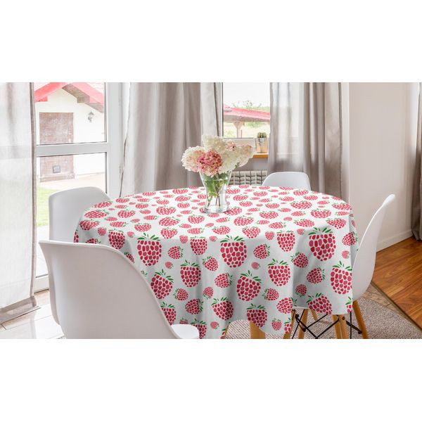 Abakuhaus Tovaglia Rotonda Con Motivi Di Frutta, Motivo Lamponi, Tovaglia Circolare Per Sala Da Pranzo, Decorazione Cucina, 150 Cm, Verde Corallo Scuro-image