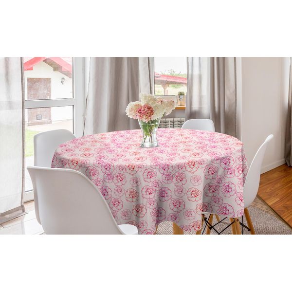 Abakuhaus Romantica Tovaglia Rotonda, Contorno Di Petali Di Rosa, Tovaglia Circolare Per Sala Da Pranzo, Decorazione Per Cucina, 150 Cm, Rosa Baby-Magenta-image
