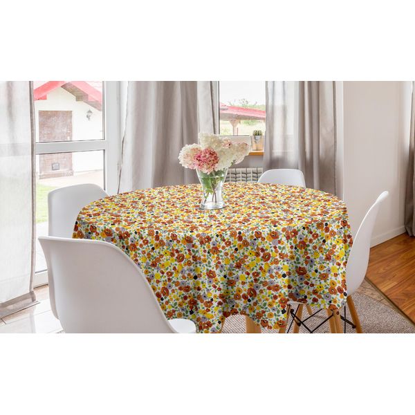 Abakuhaus Tovaglia Rotonda Con Motivi Floreali, Tonalità Vintage Fiori Primaverili, Tovaglia Circolare Per Sala Da Pranzo Decorazione Per Cucina, 150 Cm, Arancione Scuro Multicolore-image