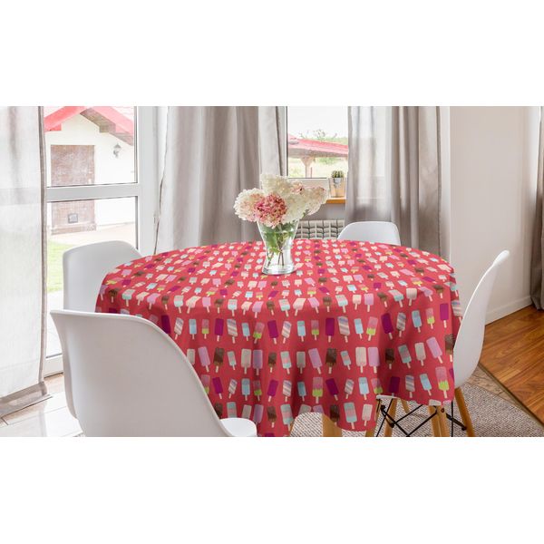 Abakuhaus Eis Tovaglia Rotonda, Divertenti Ghiaccioli Eis, Tovaglia Circolare Per Sala Da Pranzo, Decorazione Cucina, 150 Cm, Corallo Scuro Multicolore-image