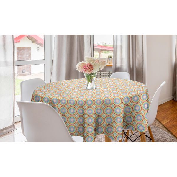 Abakuhaus Tovaglia Rotonda Astratta, Motivi Circolari Artistici, Tovaglia Circolare Per Sala Da Pranzo, Decorazione Per Cucina, 150 Cm, Multicolore-image