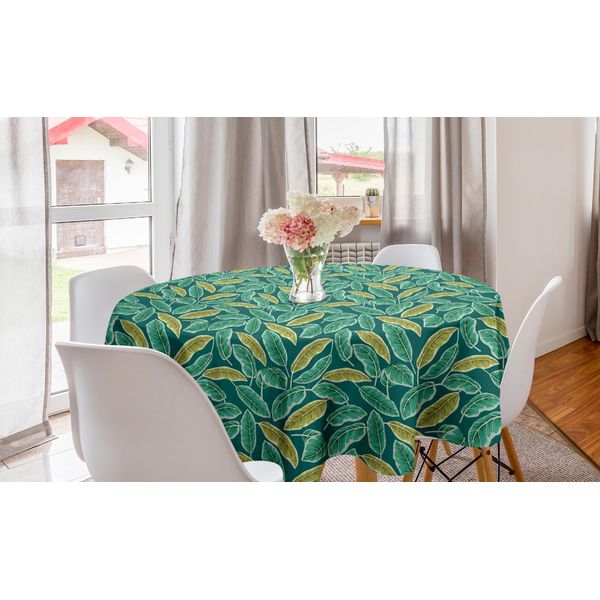 Abakuhaus Tovaglia Rotonda Con Foglie, Tema Botanico Astratto, Tovaglia Circolare Per Sala Da Pranzo E Decorazione Della Cucina, 150 Cm, Verde Acqua Kaki-image