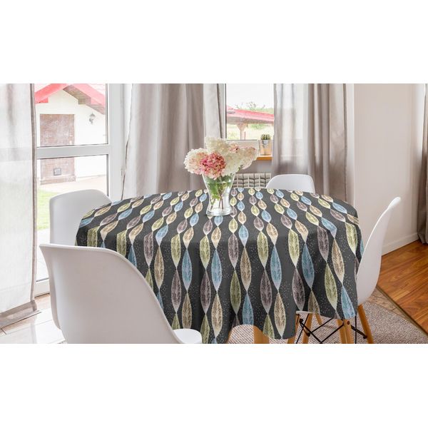 Abakuhaus Tovaglia Rotonda Con Foglie, Motivo Creativo Con Foglie, Tovaglia Circolare Per Sala Da Pranzo, Decorazione Per Cucina, 150 Cm, Grigio E Multicolore-image