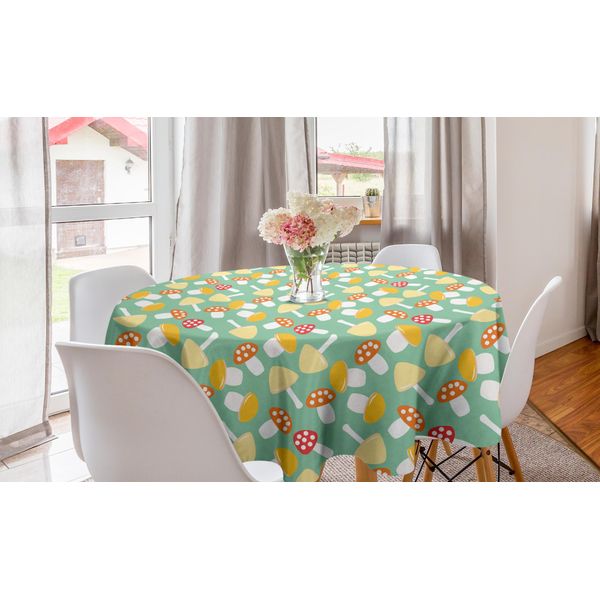 Abakuhaus Tovaglia Rotonda Con Funghi, Funghi Colorati, Tovaglia Circolare Per Sala Da Pranzo, Decorazione Per Cucina, 150 Cm, Verde Menta E Multicolore-image