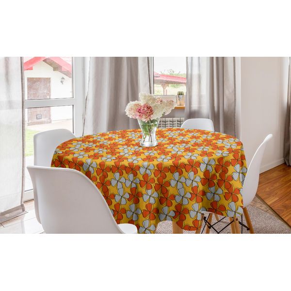 Abakuhaus Tovaglia Rotonda Con Motivi Floreali, Motivi Astratti Autunnali, Tovaglia Circolare Per Sala Da Pranzo E Cucina, 150 Cm, Giallo Arancione-image