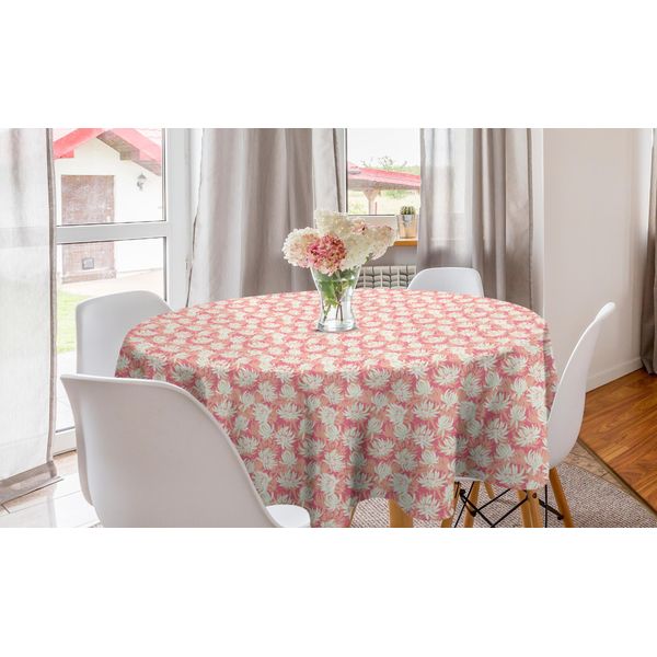 Abakuhaus Tovaglia Rotonda Con Motivi Floreali, Fiori Vintage, Tovaglia Circolare Per Decorare La Sala Da Pranzo E La Cucina, 150 Cm, Rosa Pastello Salmone Chiaro-image
