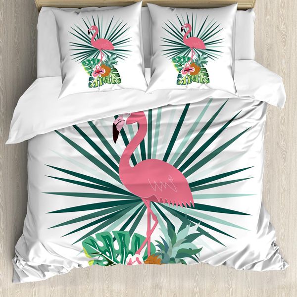 Abakuhaus Set Copripiumino Esotico Per Letti Singoli, Ananas Fenicottero Botanico, Antiacaro, Adatto A Chi Soffre Di Allergie, Con Federa, 155 Cm X 220 Cm - 80 X 80 Cm, Multicolore-image