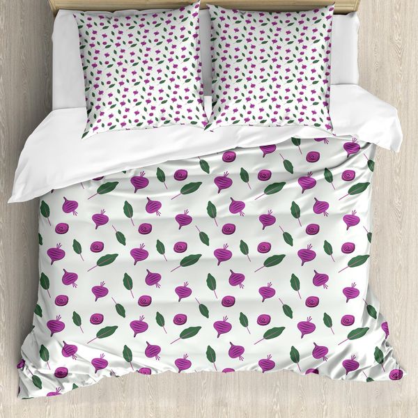 Abakuhaus Set Copripiumino Per Letti Singoli, Barbabietole E Foglie, Antiacaro, Adatto A Chi Soffre Di Allergie, Con Federa, 200 Cm X 200 Cm - 80 X 80 Cm, Bianco Sporco Fucsia-image