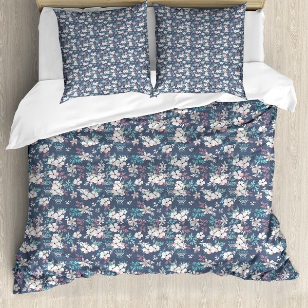 Set Copripiumino Abakuhaus Per Letti Singoli, Tonalità Tenui, Raffinato Motivo Floreale, Antiacaro, Adatto A Chi Soffre Di Allergie, Con Federa, 200 Cm X 200 Cm - 80 X 80 Cm, Viola-Blu Multicolore-image