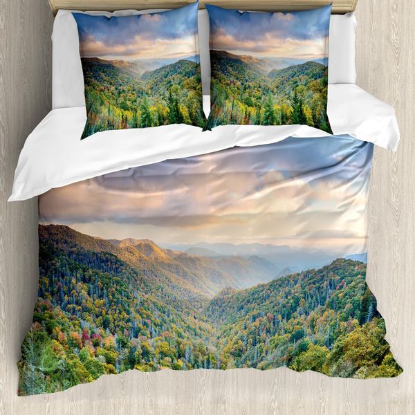Abakuhaus Set Copripiumino Appalachian Per Letti Singoli, Motivo Autunnale All'aperto, Antiacaro, Adatto A Chi Soffre Di Allergie, Con Federa, 155 Cm X 220 Cm - 80 X 80 Cm, Multicolore-image