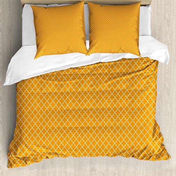 Abakuhaus Set Copripiumino Orientale Per Letti Singoli, Motivo Orientale, Antiacaro, Adatto A Chi Soffre Di Allergie, Con Federa, 155 Cm X 220 Cm - 80 X 80 Cm, Arancione E Bianco-image