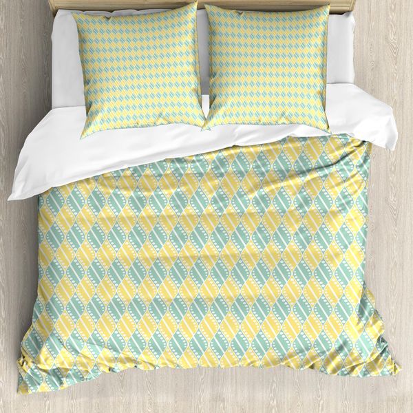 Abakuhaus Set Copripiumino Astratto Per Letti Singoli, Pastello Geometrico A Pois, Antiacaro, Adatto A Chi Soffre Di Allergie, Con Federa, 155 Cm X 220 Cm - 80 X 80 Cm, Senape Verde Mandorla-image