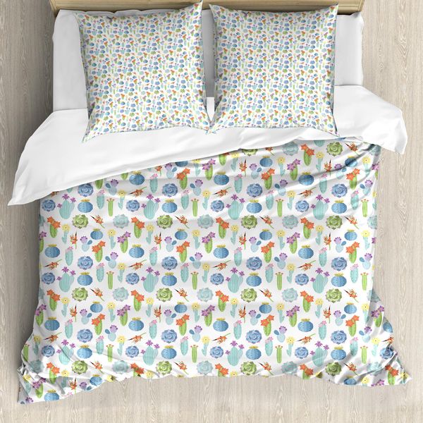 Abakuhaus Set Copripiumino Succoso Per Letti Singoli, Piante Floreali Esotiche, Antiacaro, Adatto A Chi Soffre Di Allergie, Con Federa, 200 Cm X 200 Cm - 80 X 80 Cm, Multicolore-image