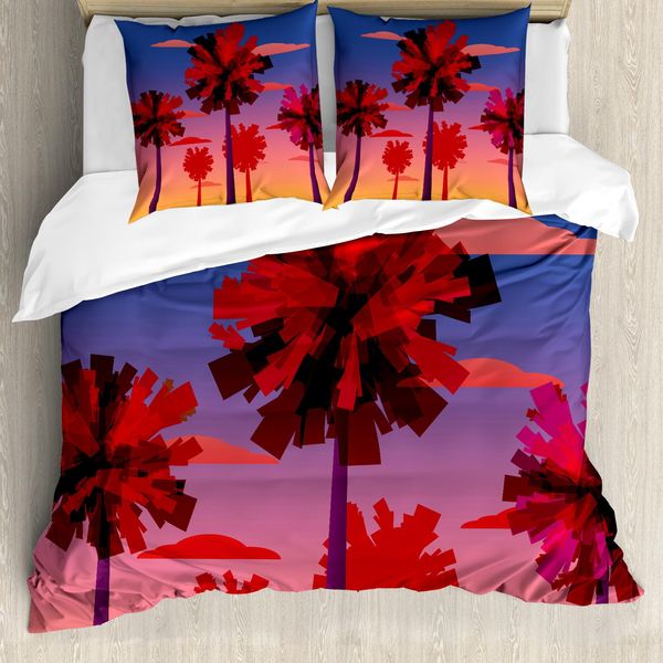 Abakuhaus Set Copripiumino Astratto Per Letti Singoli, Modern Sunset Tropic Trees, Antiacaro, Adatto A Chi Soffre Di Allergie, Con Federa, 155 Cm X 220 Cm - 80 X 80 Cm, Multicolore-image