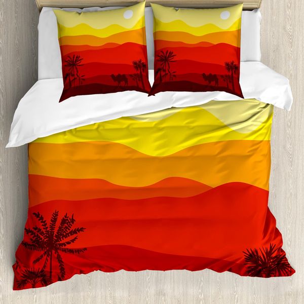 Abakuhaus Set Copripiumino Per Letto Singolo, Dessert Scene Camel Trees, Antiacaro, Adatto A Chi Soffre Di Allergie, Con Federa, 200 Cm X 200 Cm - 80 X 80 Cm, Multicolore-image