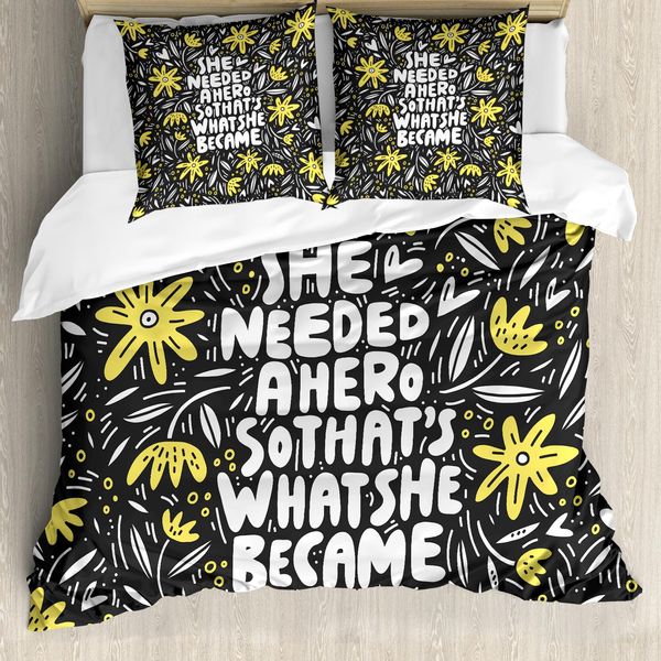 Abakuhaus Set Copripiumino Per Letto Singolo, Scritta Feminism Flora, Antiacaro, Adatto A Chi Soffre Di Allergie, Con Federa, 200 Cm X 200 Cm - 80 X 80 Cm, Grigio Giallo-image