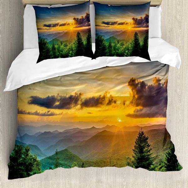 Abakuhaus Set Copripiumino Appalachian Per Letti Singoli, Sunset Hills Panorama, Antiacaro, Adatto A Chi Soffre Di Allergie, Con Federa, 200 Cm X 200 Cm - 80 X 80 Cm, Multicolore-image