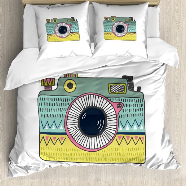 Set Copripiumino Retrò Abakuhaus Per Letti Singoli, Macchina Fotografica Vintage, Antiacaro, Adatto A Chi Soffre Di Allergie, Con Federa, 200 Cm X 200 Cm - 80 X 80 Cm, Multicolore-image
