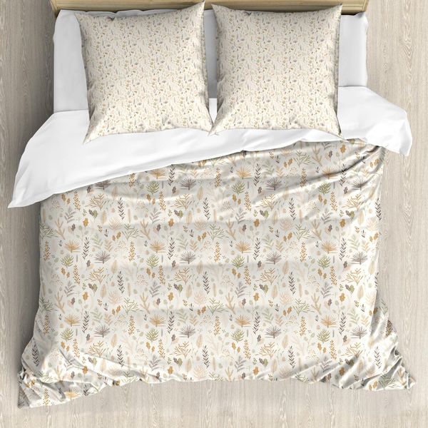 Abakuhaus Set Copripiumino Botanico Per Letti Singoli, Foglie Autunnali E Piante, Antiacaro, Adatto A Chi Soffre Di Allergie, Con Federa, 200 Cm X 200 Cm - 80 X 80 Cm, Multicolore-image
