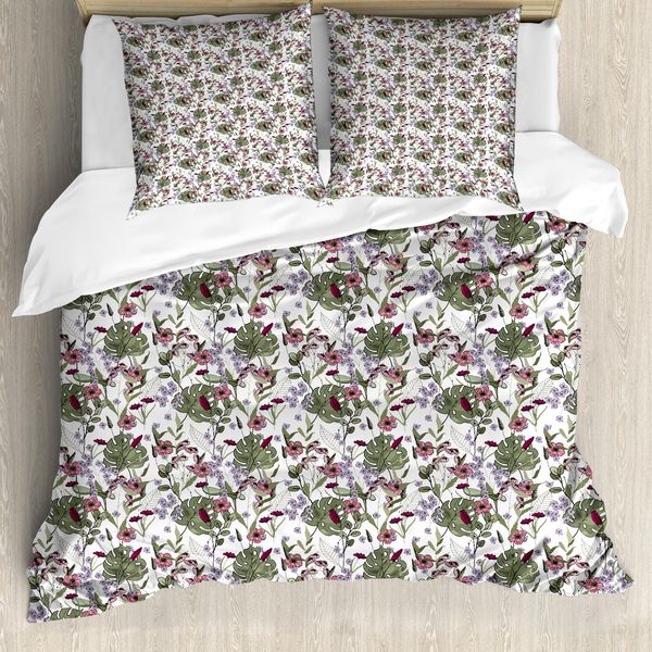 Abakuhaus Set Copripiumino Botanico Per Letti Singoli, Foglie E Fiori Di Monstera, Antiacaro, Adatto A Chi Soffre Di Allergie, Con Federa, 200 Cm X 200 Cm - 80 X 80 Cm, Multicolore-image