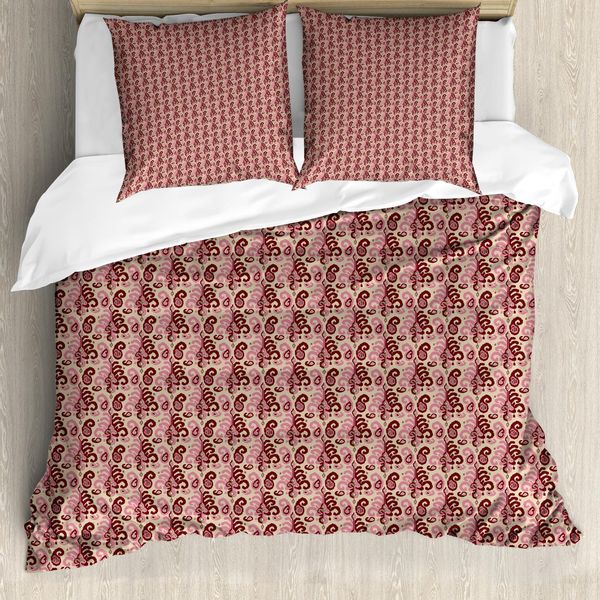 Abakuhaus Set Copripiumino Per Letti Singoli, Motivi Nostalgici Ricci, Antiacaro, Adatto A Chi Soffre Di Allergie, Con Federa, 155 Cm X 220 Cm - 80 X 80 Cm, Pale Sepia Maroon-image