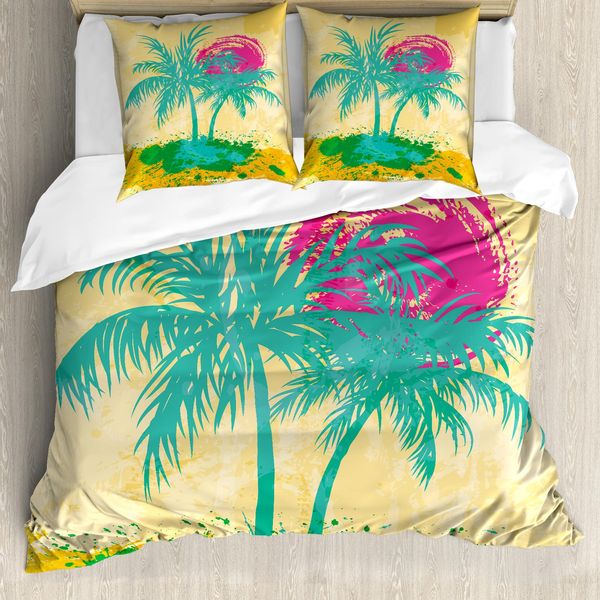 Abakuhaus Set Copripiumino Vintage Per Letti Singoli, Tonalità Vivaci Estive, Antiacaro, Adatto A Chi Soffre Di Allergie, Con Federa, 155 Cm X 220 Cm - 80 X 80 Cm, Rosa Pastello Giallo-image