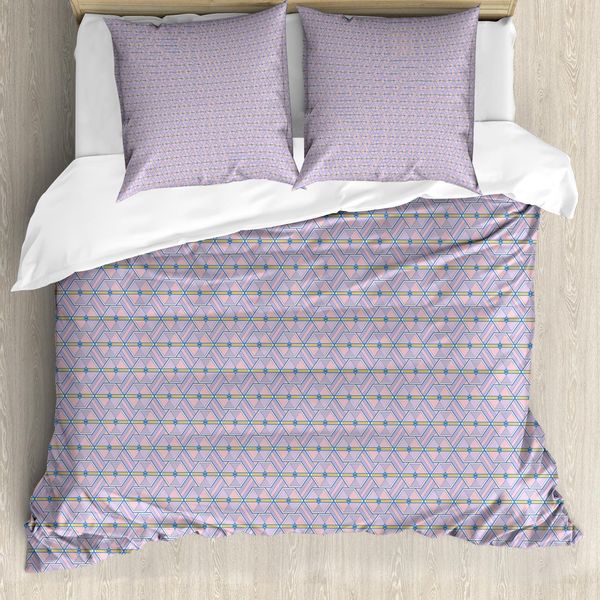 Abakuhaus Set Copripiumino Geometrico Per Letti Singoli, Esagoni, Antiacaro, Adatto A Chi Soffre Di Allergie, Con Federa, 155 Cm X 220 Cm - 80 X 80 Cm, Rosa Lilla-image