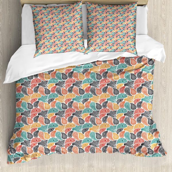 Abakuhaus Set Copripiumino Paisley Per Letti Singoli, Flourish Arte Elaborata, Antiacaro Adatto A Chi Soffre Di Allergie Con Federa, 200 Cm X 200 Cm - 80 X 80 Cm, Multicolore-image