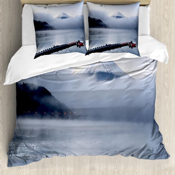 Abakuhaus Set Copripiumino Per Letto Singolo, Berggipfel Kawaguchi, Antiacaro, Adatto A Chi Soffre Di Allergie, Con Federa, 155 Cm X 220 Cm - 80 X 80 Cm, Blu Grigio-image