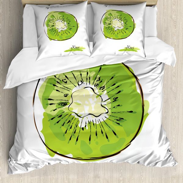 Abakuhaus Set Copripiumino Kiwi Per Letti Singoli, Motivo A Metà Frutto, Antiacaro, Adatto A Chi Soffre Di Allergie, Con Federa, 200 Cm X 200 Cm - 80 X 80 Cm, Verde Lime Giallo-image