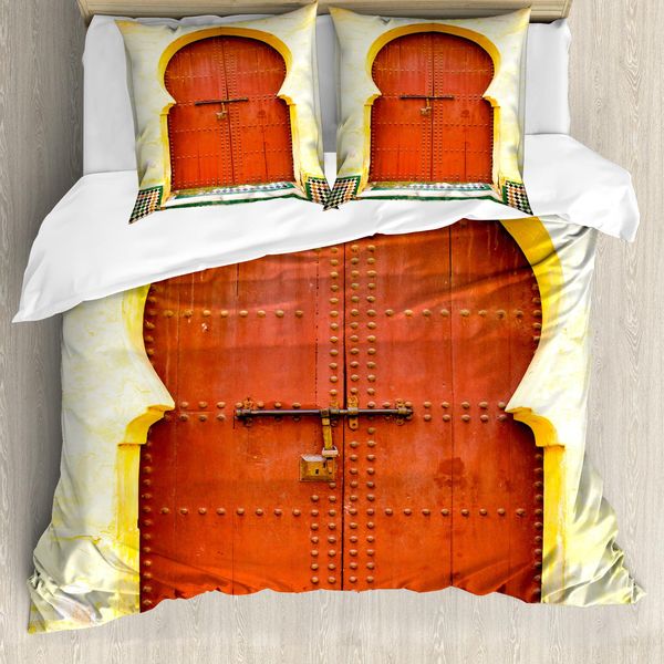 Abakuhaus Set Copripiumino Per Letto Singolo, Porta Marocchina Storica, Antiacaro, Adatto A Chi Soffre Di Allergie, Con Federa, 155 Cm X 220 Cm - 80 X 80 Cm, Giallo Pallido Arancione Bruciato-image