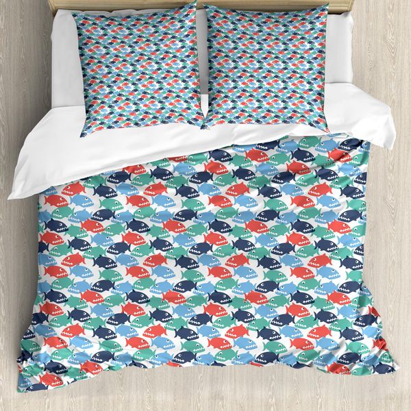 Abakuhaus Set Copripiumino Per Letti Singoli, Colorato Con Piranha Cartoon, Antiacaro E Anallergico, Con Federa, 155 Cm X 220 Cm - 80 X 80 Cm, Multicolore-image