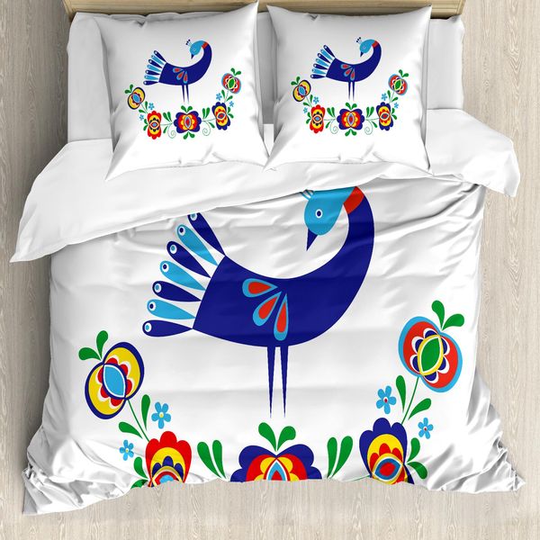 Set Copripiumino Abakuhaus Folkloric Per Letti Singoli, Fiori Della Cultura Ucraina, Antiacaro, Adatto A Chi Soffre Di Allergie, Con Federa, 155 Cm X 220 Cm - 80 X 80 Cm, Multicolore-image