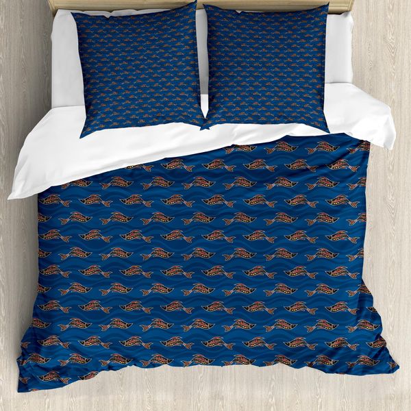 Abakuhaus Set Copripiumino Per Letto Singolo, Opera D'arte Aborigena Sull'acqua, Antiacaro, Adatto A Chi Soffre Di Allergie, Con Federa, 200 Cm X 200 Cm - 80 X 80 Cm, Blu Notte Ruggine-image