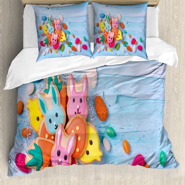 Abakuhaus Set Copripiumino Coniglietto Pasquale Per Letti Singoli, Biscotti Natalizi, Antiacaro, Adatto A Chi Soffre Di Allergie, Con Federa, 155 Cm X 220 Cm - 80 X 80 Cm, Multicolore-image
