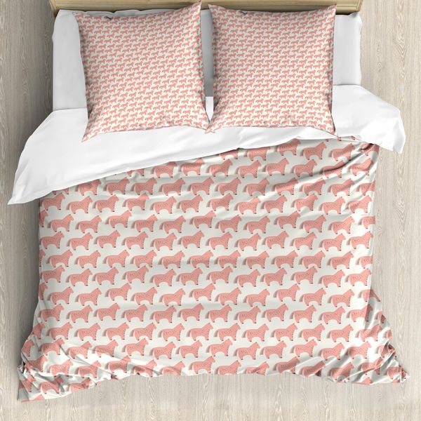 Abakuhaus Set Copripiumino Per Letti Singoli, Motivo Cavalli, Antiacaro, Adatto A Chi Soffre Di Allergie, Con Federa, 155 Cm X 220 Cm - 80 X 80 Cm, Corallo E Crema-image
