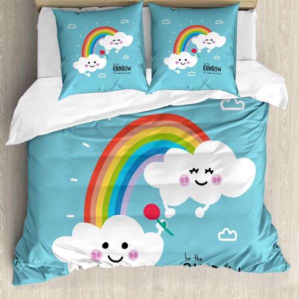 Abakuhaus Set Copripiumino Per Letti Singoli, Be Rainbows Someone Says, Antiacaro, Adatto A Chi Soffre Di Allergie, Con Federa, 200 Cm X 200 Cm - 80 X 80 Cm, Pale Sky Blue Multicolor-image