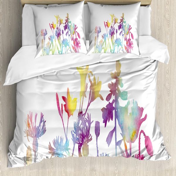 Abakuhaus Set Copripiumino Per Letti Singoli, Colorato Con Motivi Floreali Sfumati, Antiacaro E Anallergico, Con Federa, 200 Cm X 200 Cm - 80 X 80 Cm, Multicolore-image