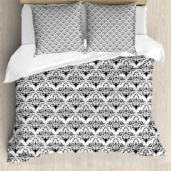 Abakuhaus Set Copripiumino Per Letto Singolo, Motivo Antico Monocromatico, Antiacaro E Anallergico Con Federa, 200 Cm X 200 Cm - 80 X 80 Cm, Grigio Antracite E Bianco-image