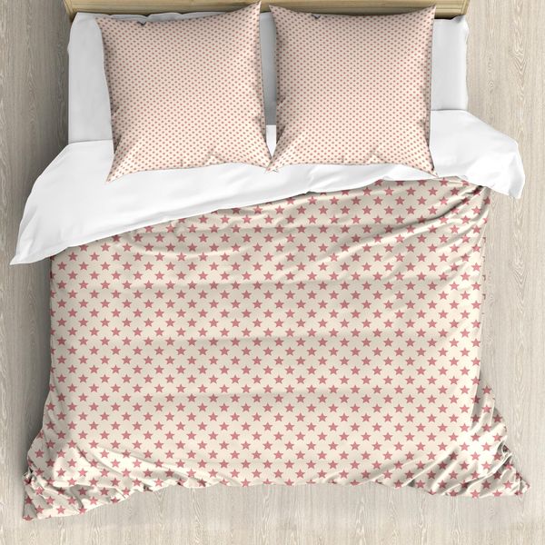 Abakuhaus Set Copripiumino Pastello Per Letti Singoli, Stelle Ripetitive In Tonalità Tenui, Antiacaro E Anallergico Con Federa, 200 Cm X 200 Cm - 80 X 80 Cm, Rose Essiccate E Champagne-image
