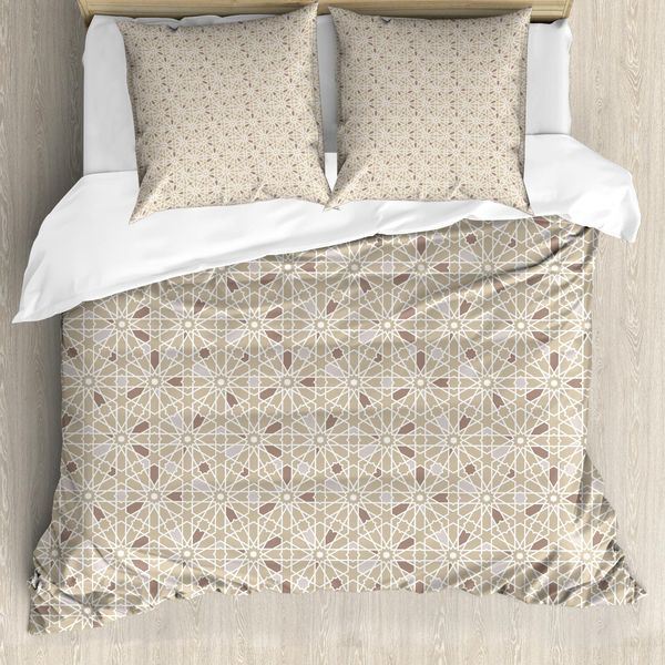 Abakuhaus Set Copripiumino Orientale Per Letti Singoli, Motivo Classico Neutro, Antiacaro, Adatto A Chi Soffre Di Allergie, Con Federa, 200 Cm X 200 Cm - 80 X 80 Cm, Pale Sepia Pale Tan-image
