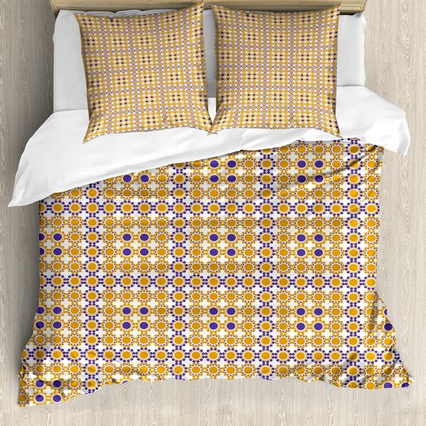 Abakuhaus Set Copripiumino Etnico Per Letti Singoli, Motivo Floreale Bicolore, Antiacaro, Adatto A Chi Soffre Di Allergie, Con Federa, 200 Cm X 200 Cm - 80 X 80 Cm, Arancione Blu Viola-image