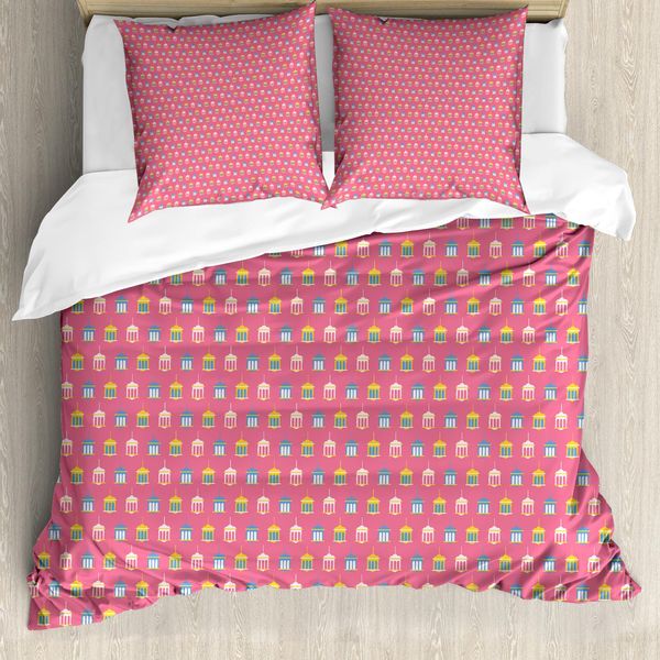Abakuhaus Set Copripiumino Etnico Per Letti Singoli, Vivace Disegno Di Agnelli, Antiacaro, Adatto A Chi Soffre Di Allergie, Con Federa, 155 Cm X 220 Cm - 80 X 80 Cm, Rosa Multicolore-image