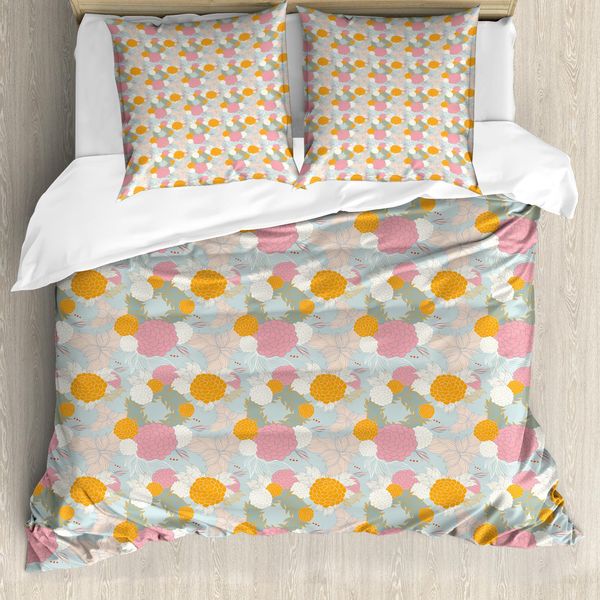 Abakuhaus Set Copripiumino Per Letti Singoli, Fiori Dai Toni Pastello, Antiacaro, Adatto A Chi Soffre Di Allergie, Con Federa, 155 Cm X 220 Cm - 80 X 80 Cm, Multicolore-image