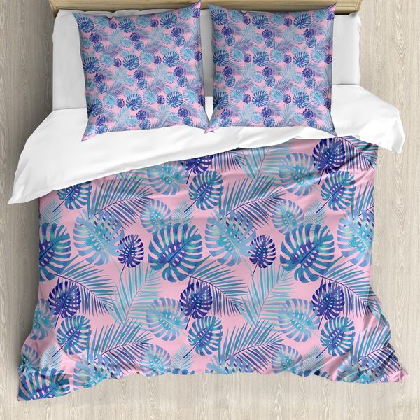 Abakuhaus Set Copripiumino Esotico Per Letti Singoli, Hawaii Party Botanical Art, Antiacaro, Adatto A Chi Soffre Di Allergie, Con Federa, 155 Cm X 220 Cm - 80 X 80 Cm, Rosa Baby E Multicolore-image