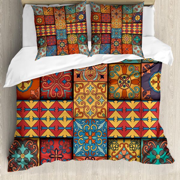 Abakuhaus Talavera Set Copripiumino Per Letti Singoli, Azulejo Tile Squares Kunst, Antiacaro, Adatto A Chi Soffre Di Allergie, Con Federa, 155 Cm X 220 Cm - 80 X 80 Cm, Multicolore-image